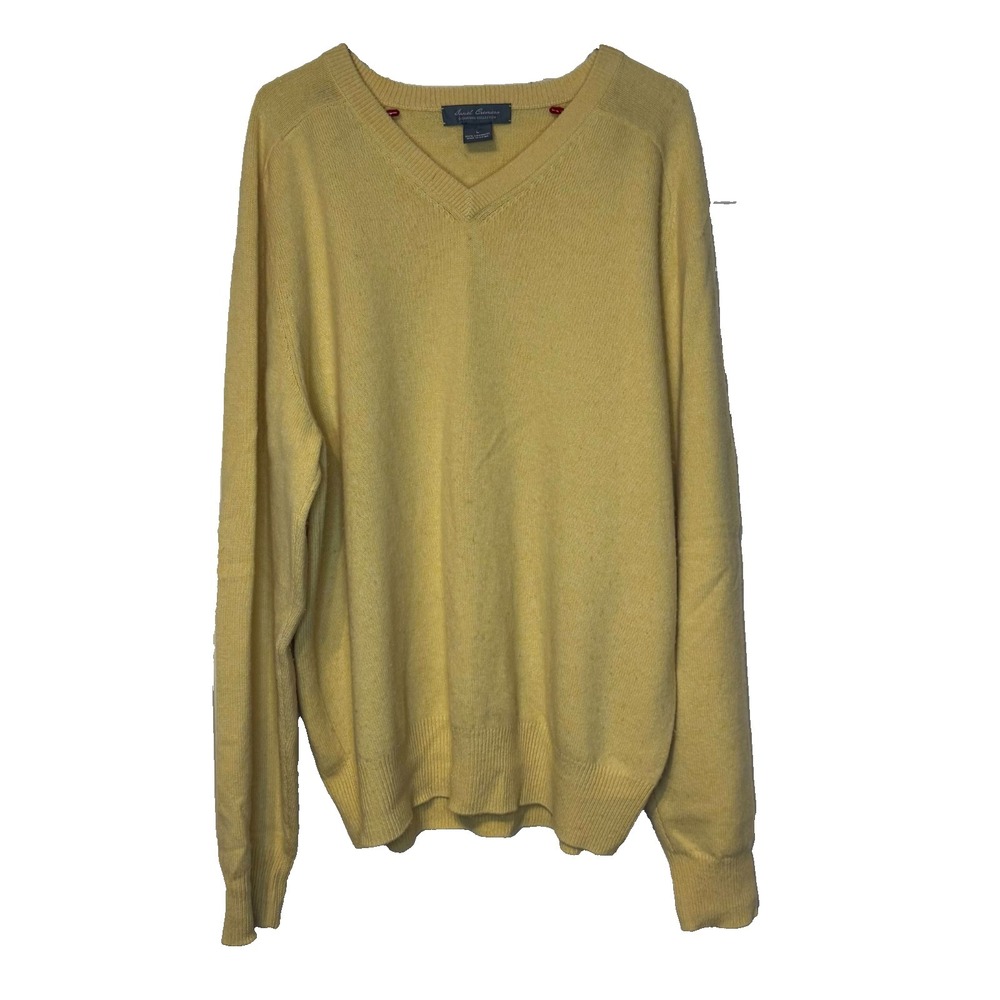 Daniel Cremieux Mens Sweater Cashmere Signature Series Knit  V-Neck Yellow Large